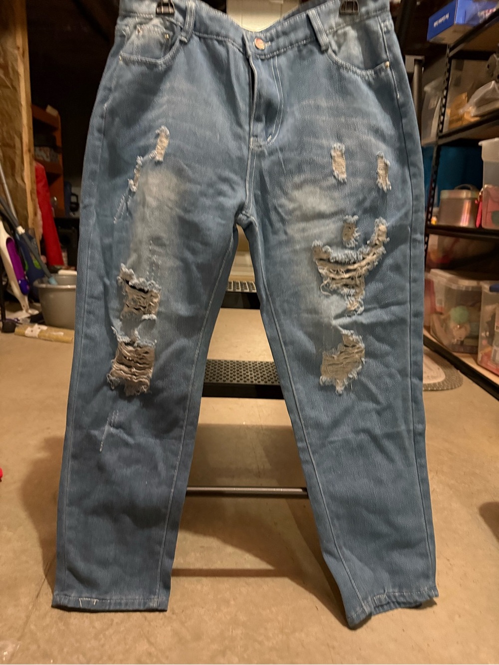 Women's Distressed Blue Denim Jeans - Ripped Casual Style
